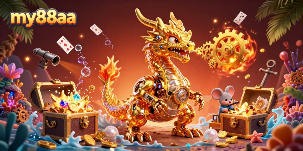 The 3D illustration showcases players enjoying exciting games at my88aa, featuring vibrant casino elements.