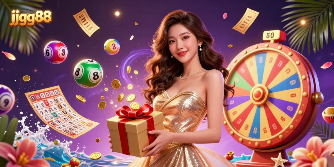 Spin and win at jjgg88 with vibrant lottery elements and festive casino atmosphere.