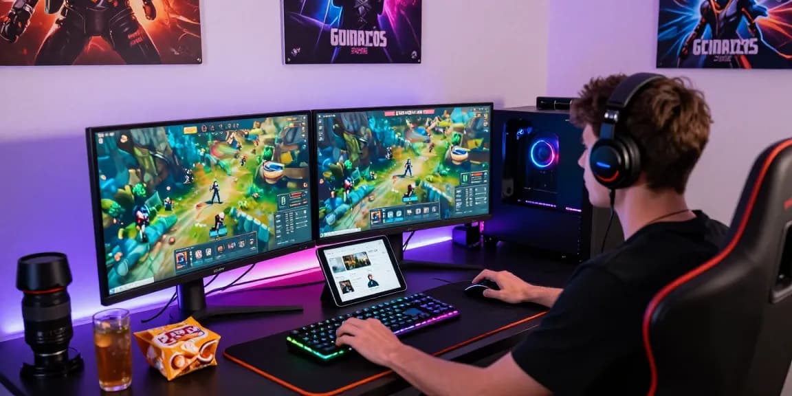 Aktivitas boswin88 login dalam gaming modern dengan perangkat canggih dan suasana yang energik.