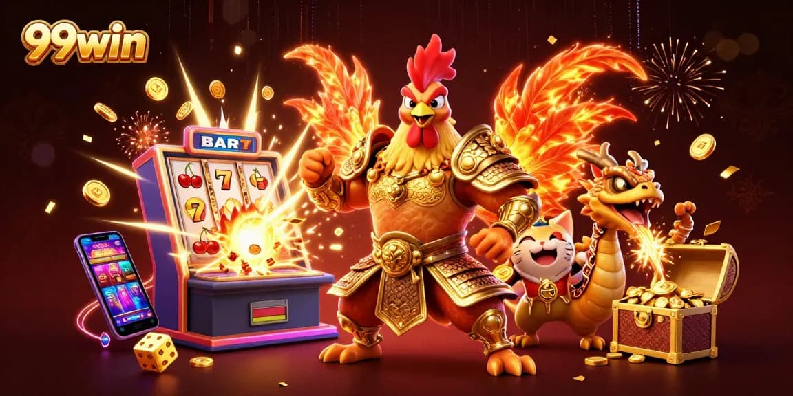 Engage with the thrilling 99win casino world while celebrating wins with vibrant characters and dynamic elements.
