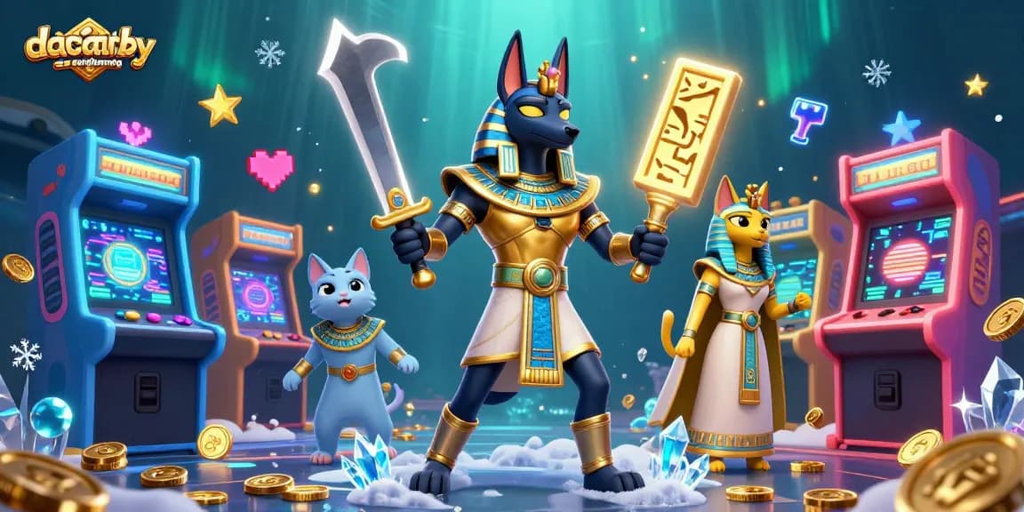 Engage in thrilling gameplay at dacsandatphanrang with Anubis and Bastet surrounded by casino-inspired elements.