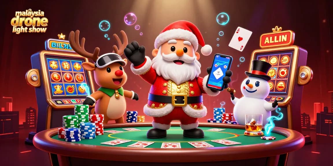 Experience the malaysia drone light show with Santa and friends in a vibrant casino adventure.
