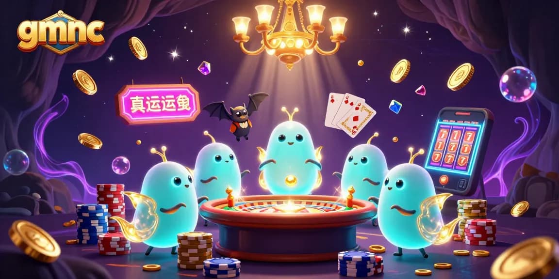 Experience the vibrant glow of gmnc as glowworms illuminate a thrilling cave casino scene with a bat dealer.