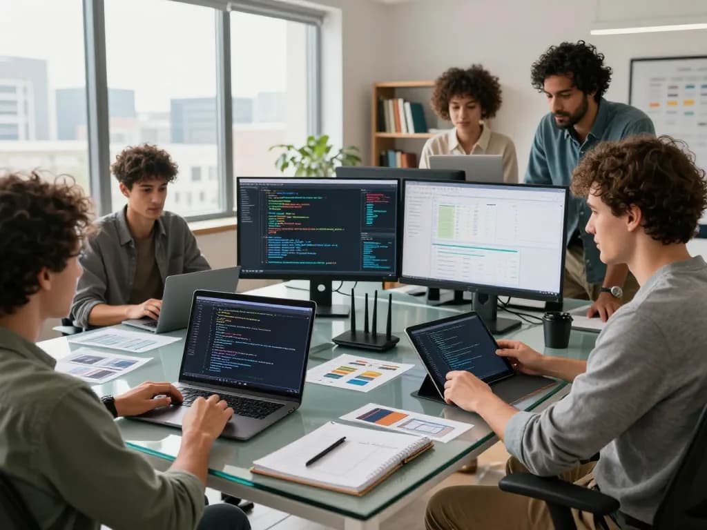 Diverse developers collaborating with Clawdbot AI in a modern tech workspace.