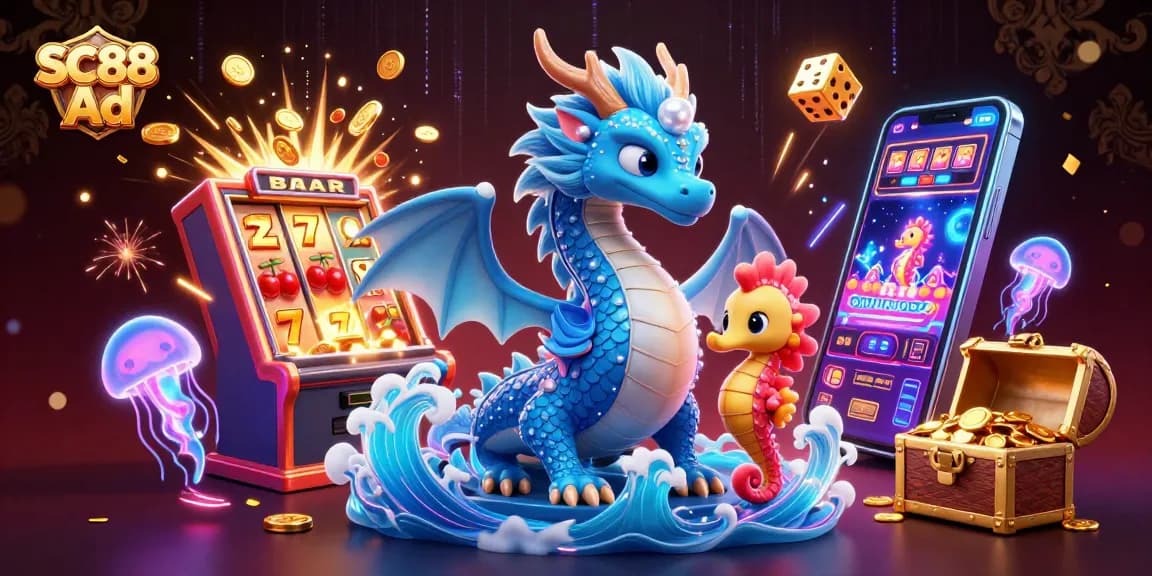 Win big with SC88 Ad featuring a vibrant casino scene with dazzling characters and game elements.