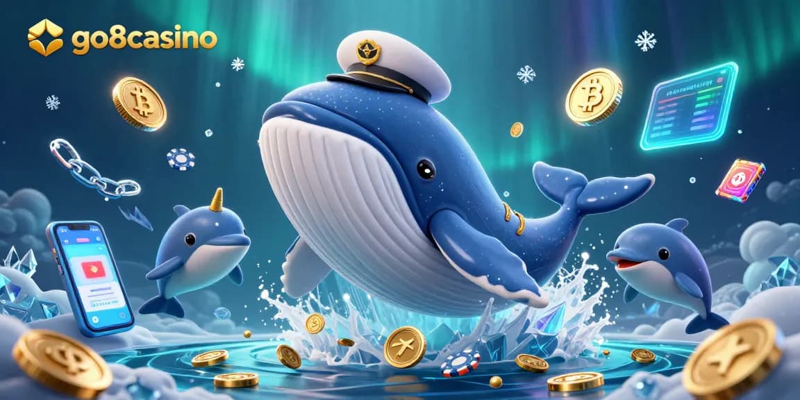 Join the excitement at go8casino with a vibrant underwater scene showcasing a whale, narwhal, and dolphins.