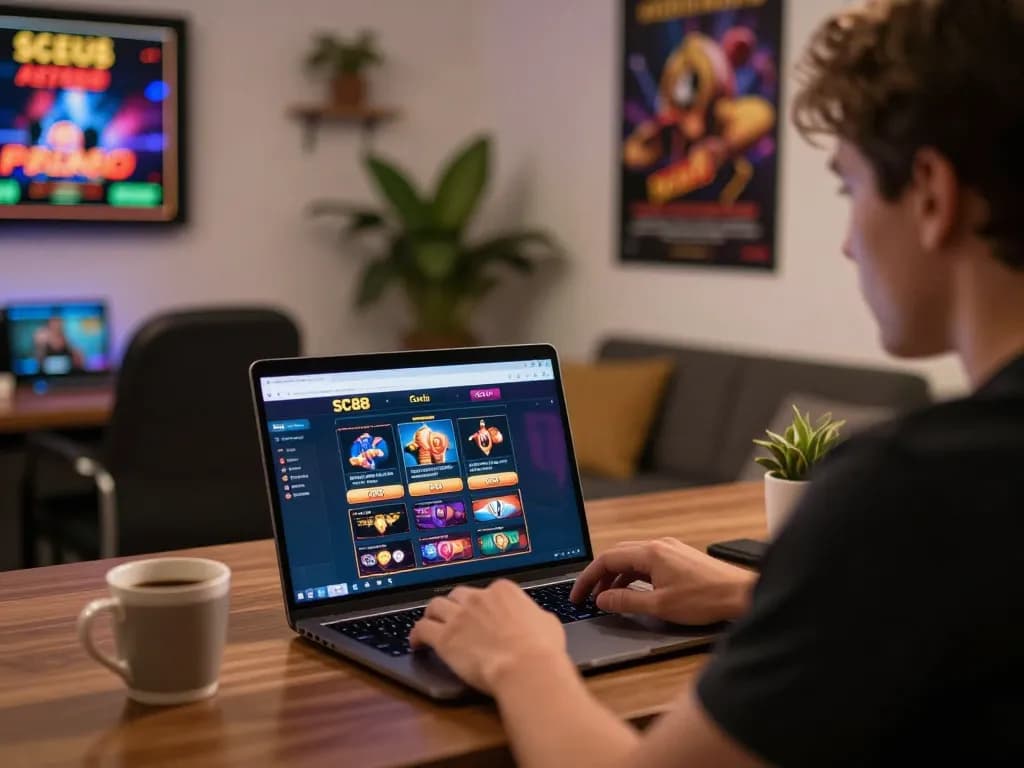 Engaging gameplay on SC88 Gold platform at home, showcasing modern setup and inviting atmosphere.