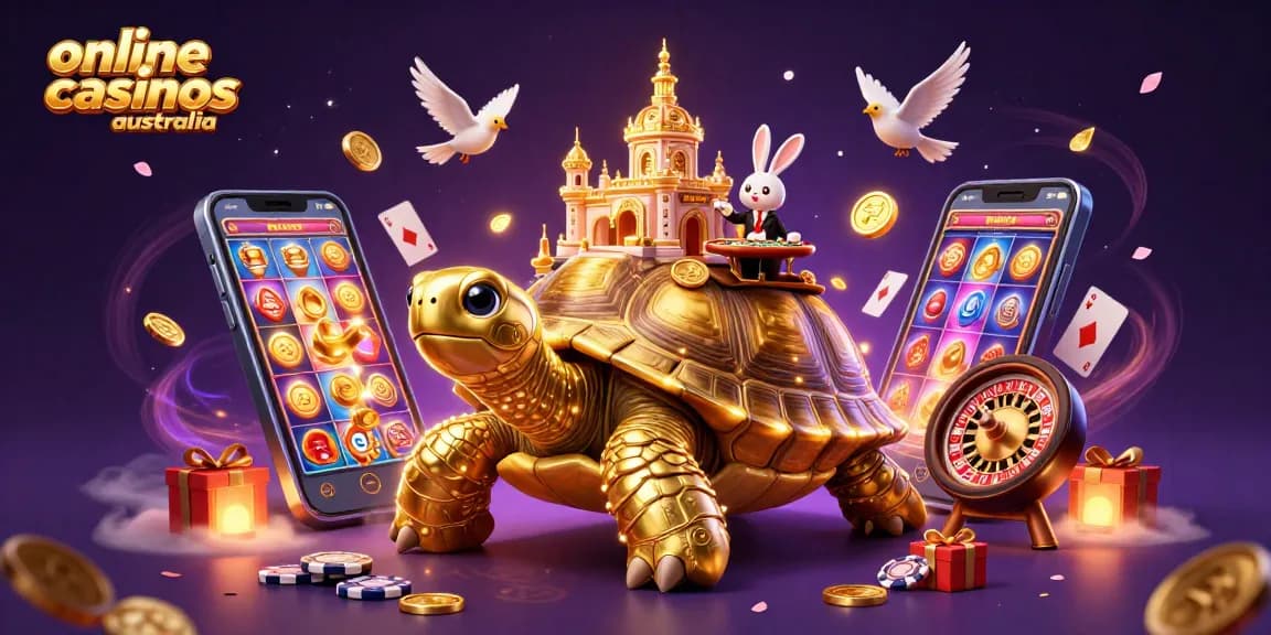 Win big at online casinos Australia with an exciting illustration of a golden tortoise casino.