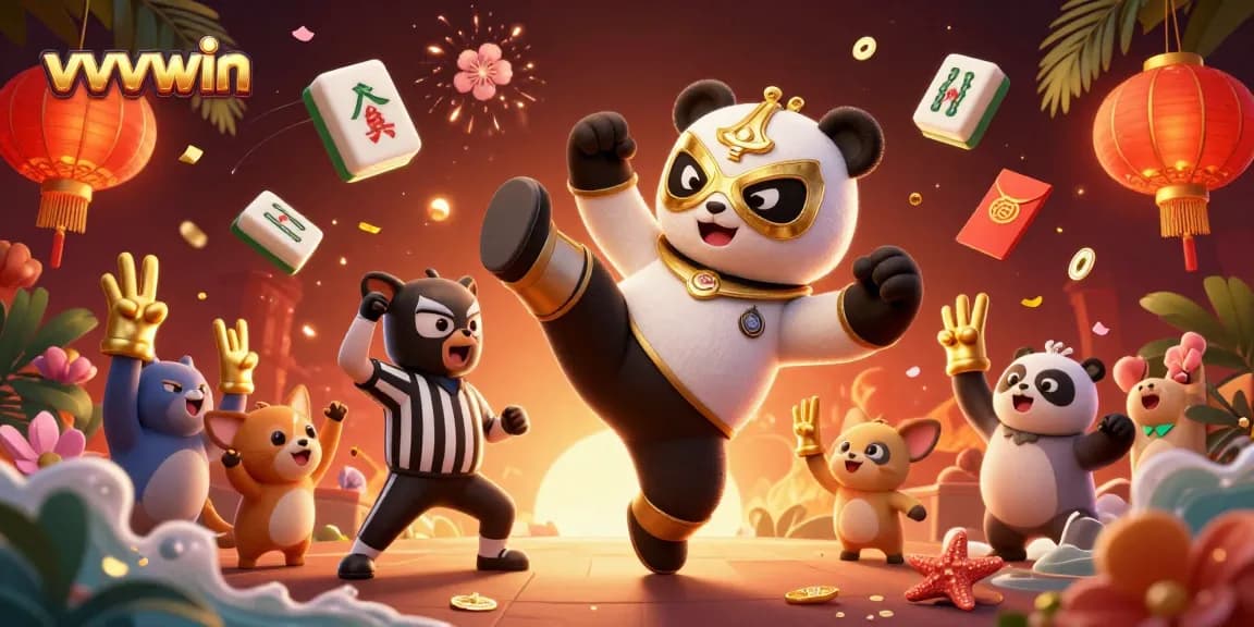 Bet on vvvwin at an animated casino event featuring a wrestling panda and cheering animals.