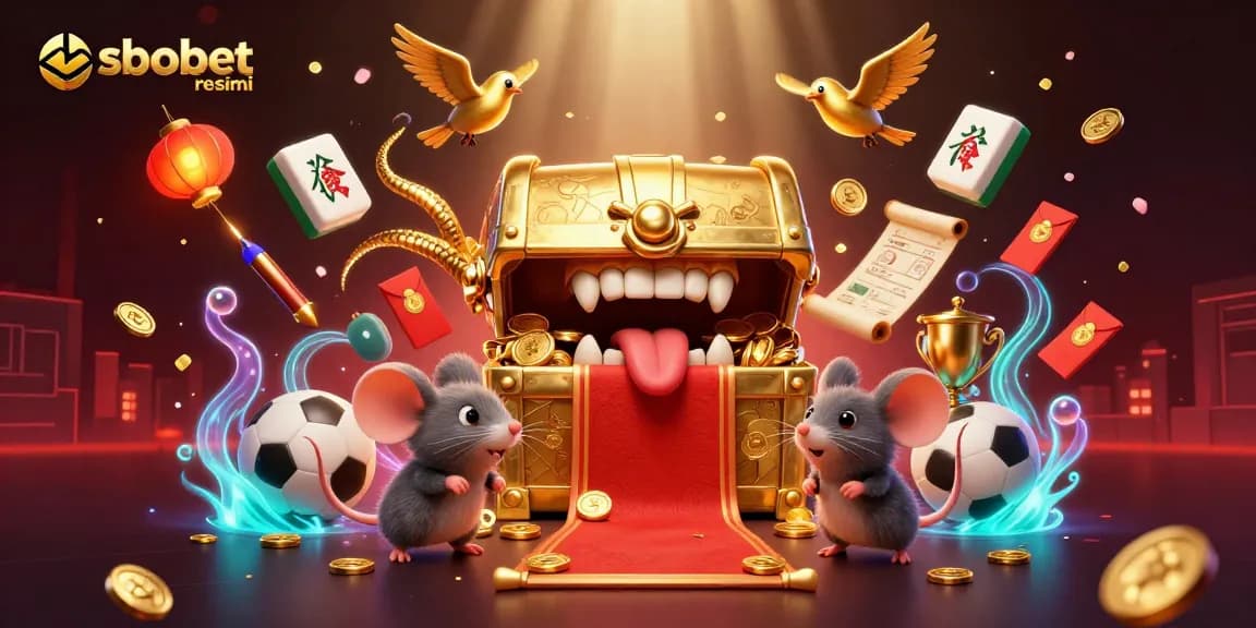 Bet on sbobet resmi in a vibrant casino scene featuring golden treasure and sports elements.