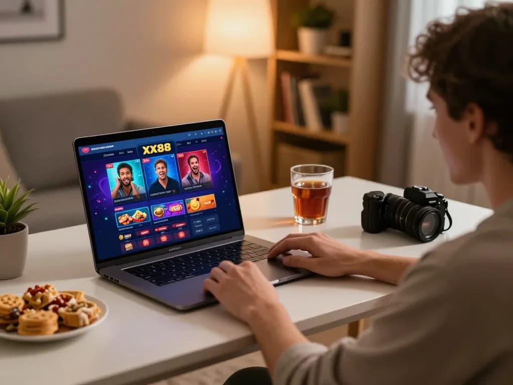 Player engaging with the XX88 online casino while enjoying a cozy home atmosphere, showcasing exciting gameplay.