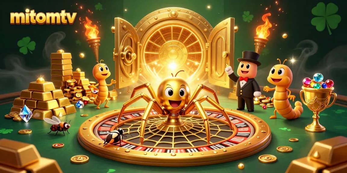 Place bets with excitement at mitomtv, where a golden spider spins a roulette web.