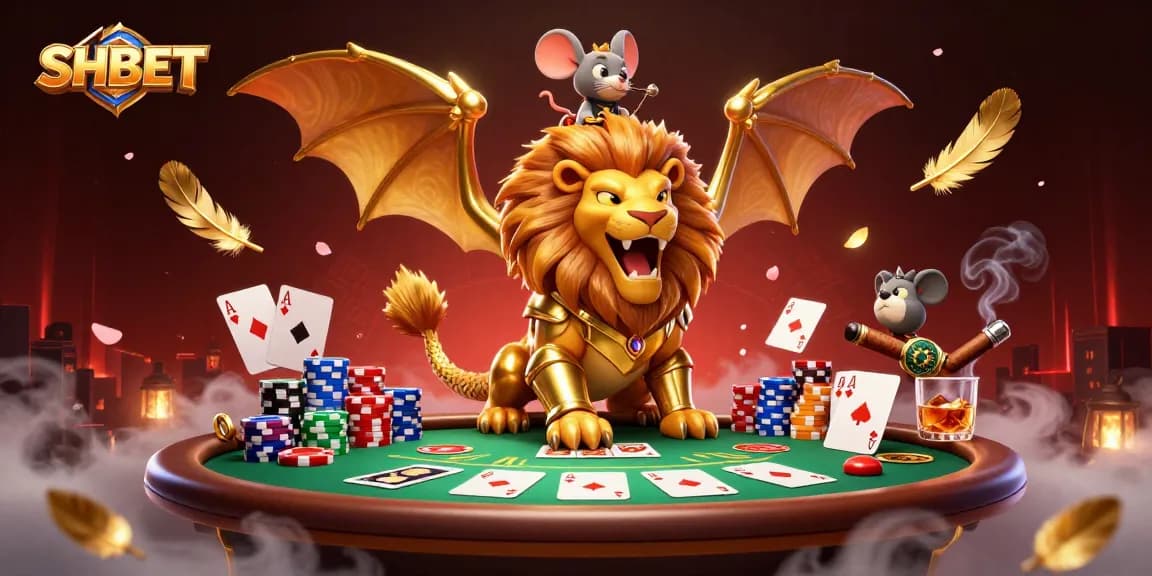 Engage with dynamic poker action at SHBET showcasing an epic golden chimera and game elements.
