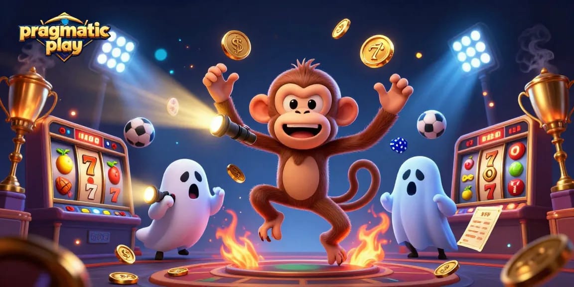 Slot pragmatic play menghadirkan suasana kasino menegangkan dengan karakter seru dalam gambar ini.