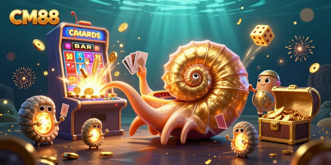 Engage in thrilling gameplay at CM88 with exciting casino game visuals featuring a giant nautilus as a roulette wheel.