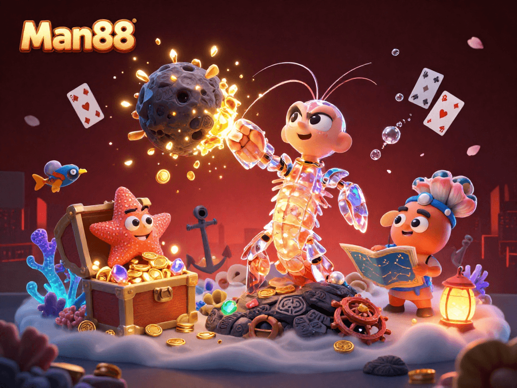 Win big at Man88 with exhilarating slots and casino games in a vibrant underwater scene.