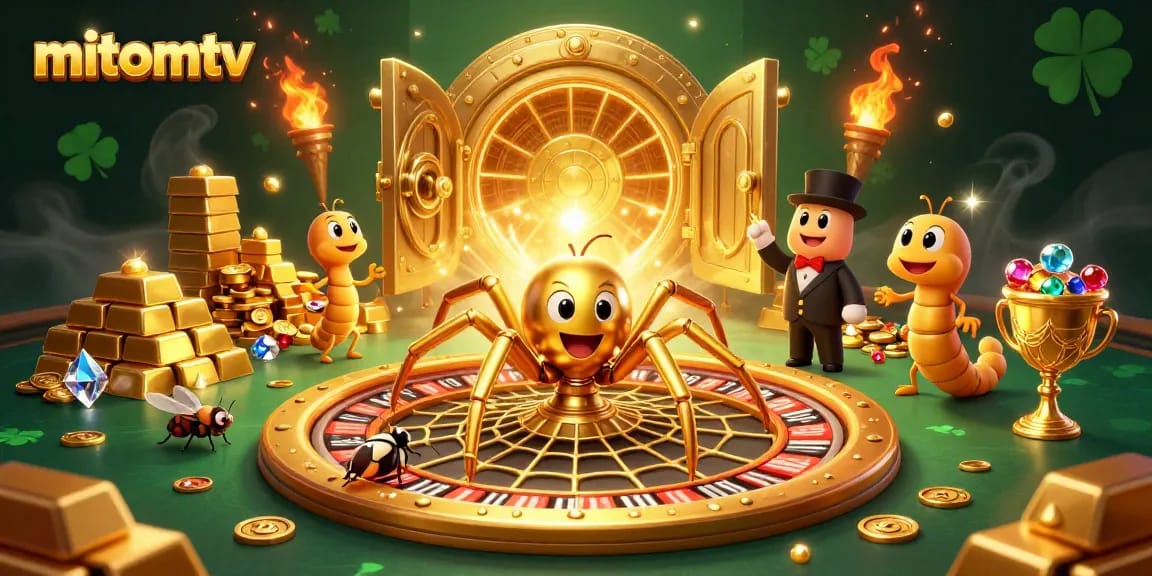 Place bets with excitement at mitomtv, where a golden spider spins a roulette web.