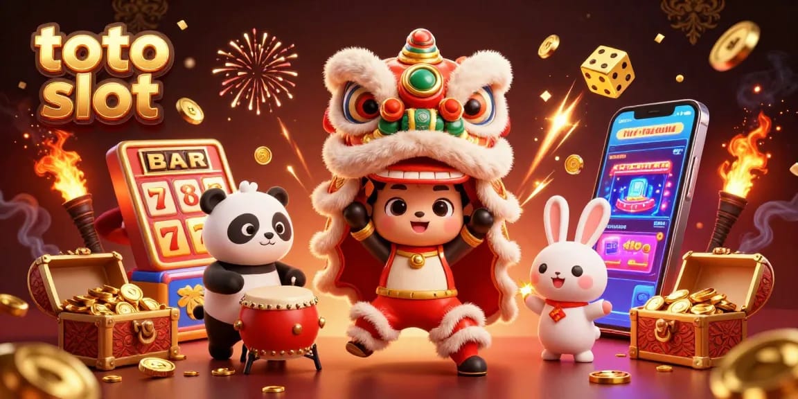 Celebrate wins at toto slot with a vibrant 3D scene featuring playful characters and a jackpot explosion.
