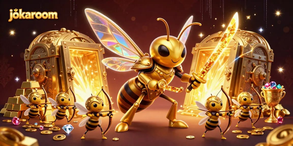 Experience thrilling gameplay at jokaroom with a vibrant 3D casino illustration showcasing dynamic treasures.
