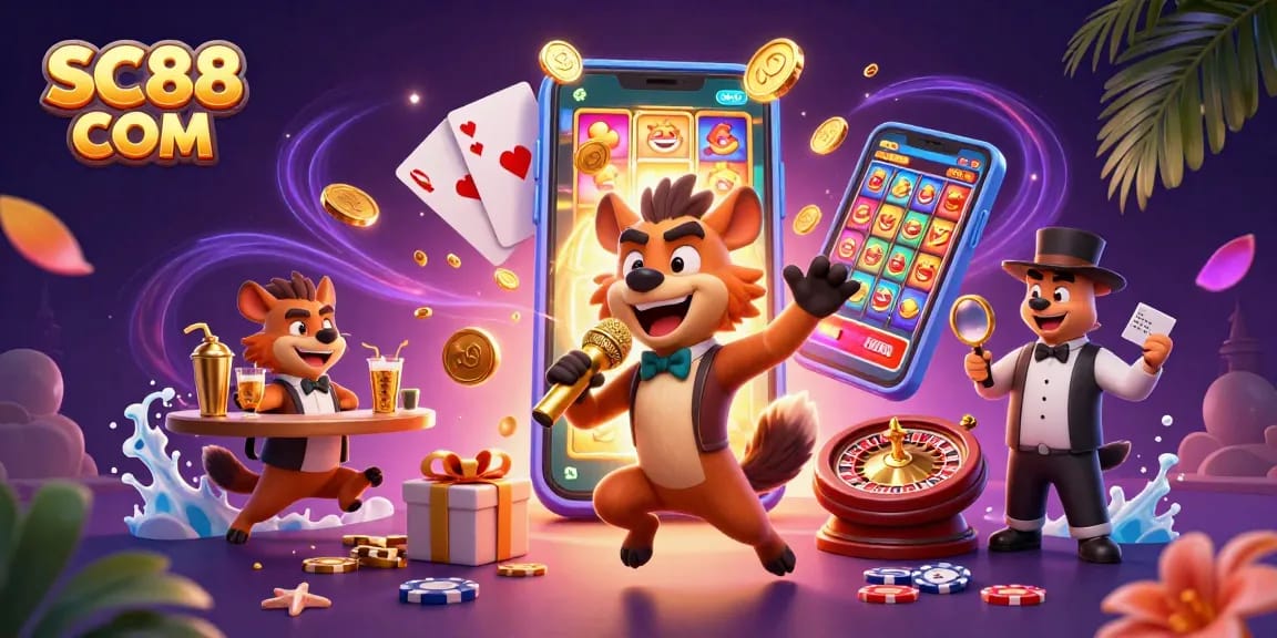 Experience thrilling games at SC88 COM with lively casino characters and vibrant slot action!
