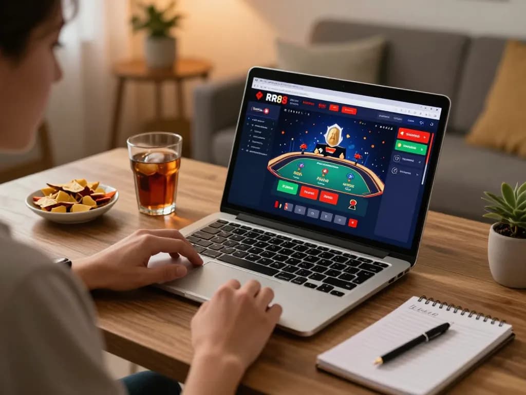 Experience thrilling gaming moments on RR88's online platform with a cozy home setup.