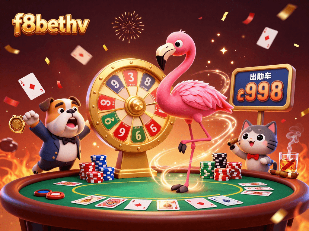 Experience winning moments with f8bethv in a lively casino scene with colorful poker elements.