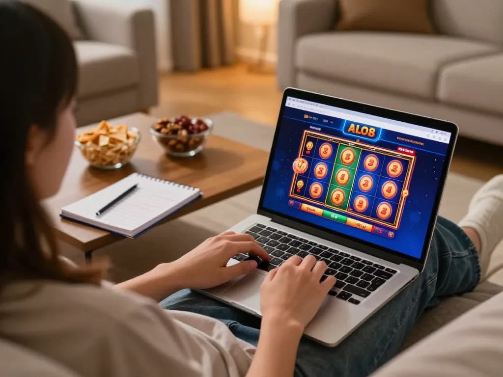 Using link vào alo8 on a laptop, a player enjoys an online casino session at home with engaging gameplay.