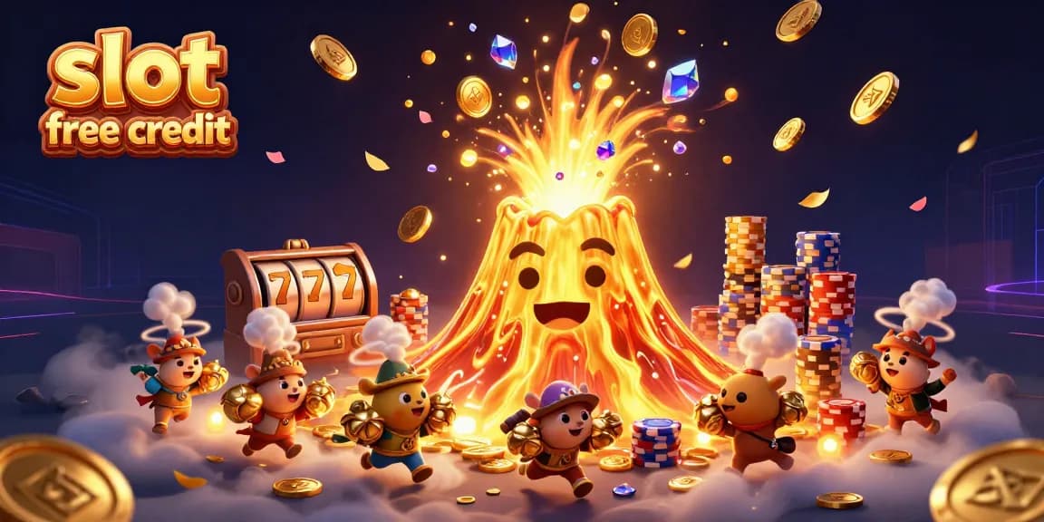 Experience slot free credit thrills with a stunning 3D casino illustration showcasing vibrant treasures.