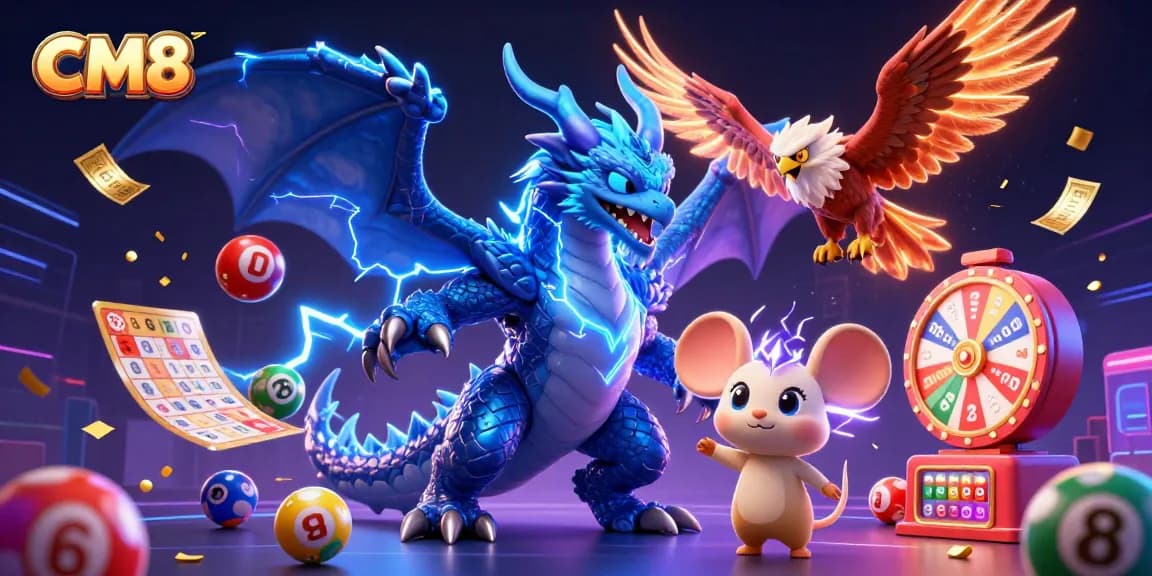 Experience thrilling wins with CM8's vibrant gaming scene featuring dynamic characters and exciting elements.