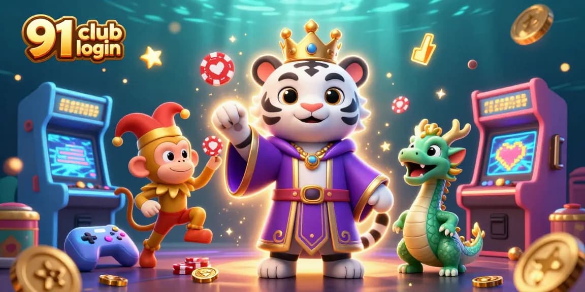 Experience seamless gaming with 91 club login, featuring vibrant characters and interactive casino elements.