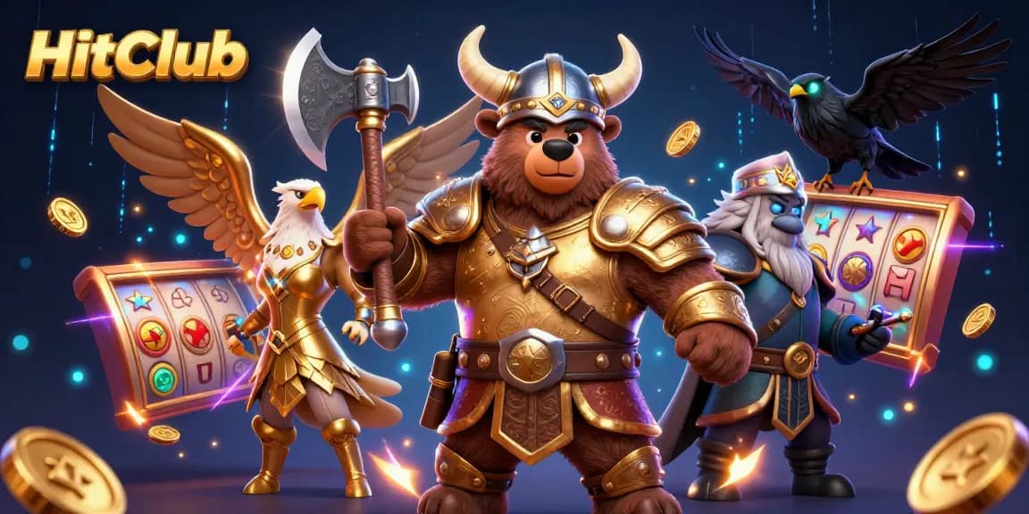 Engage in thrilling gameplay at HitClub with a vibrant 3D casino illustration featuring exciting characters and game elements.