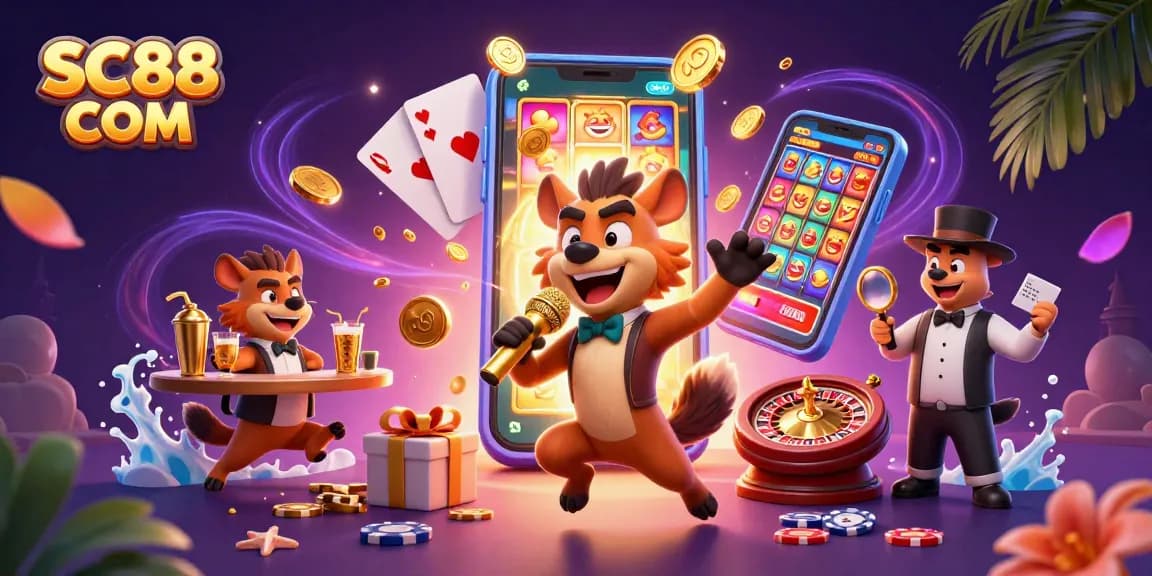 Experience thrilling games at SC88 COM with lively casino characters and vibrant slot action!