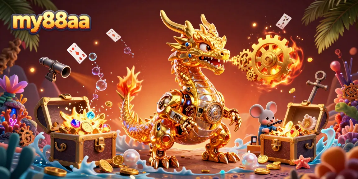 The 3D illustration showcases players enjoying exciting games at my88aa, featuring vibrant casino elements.