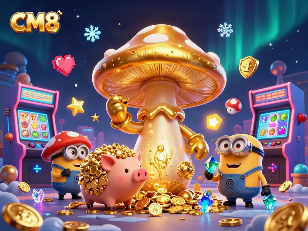 CM8 activates slot reels and treasures in a vibrant 3D casino scene.