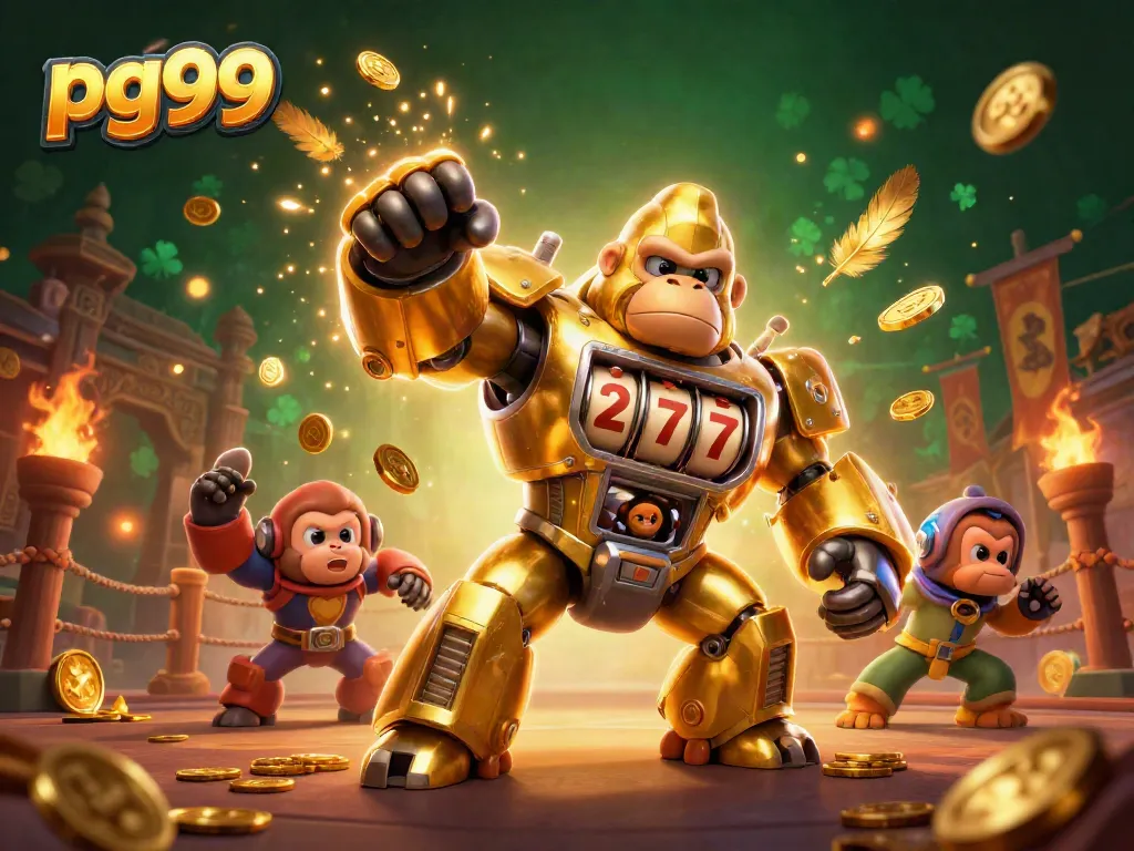 Experience thrilling wins with pg99 in a vibrant slot machine-inspired 3D casino scene.
