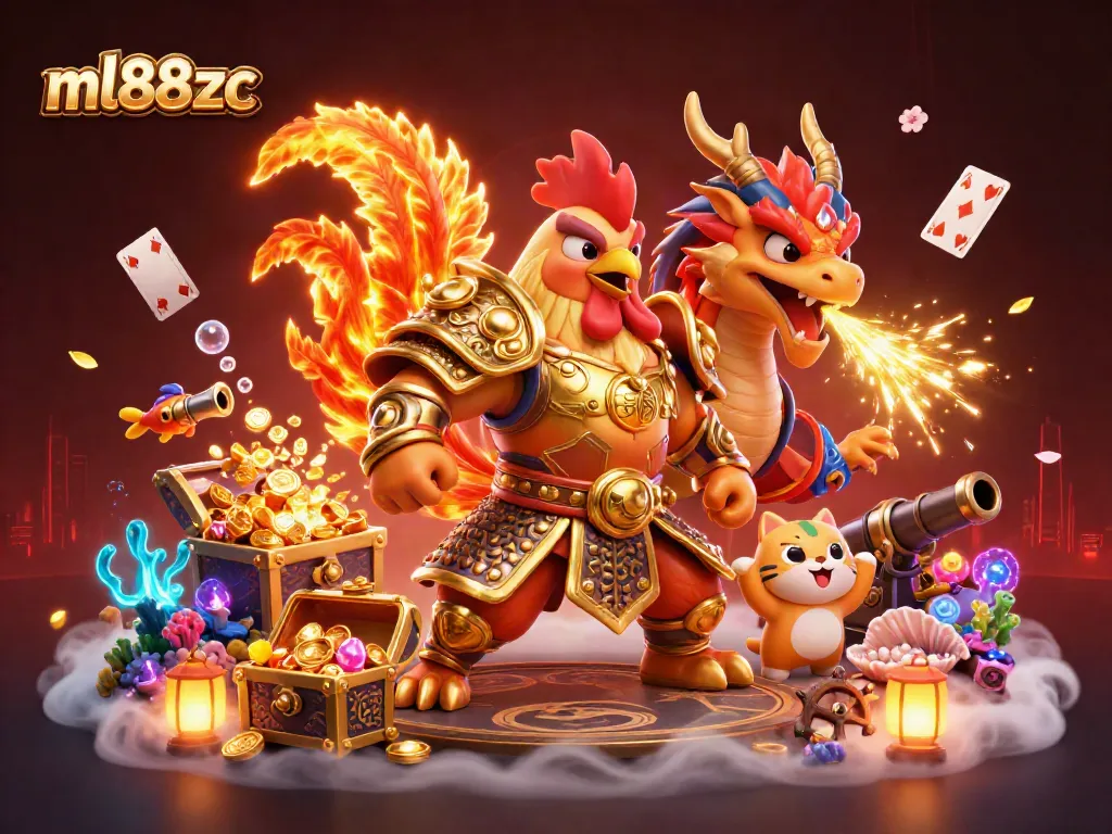 Experience thrilling gameplay at ml88zc with cartoon warriors battling amidst shimmering treasures.