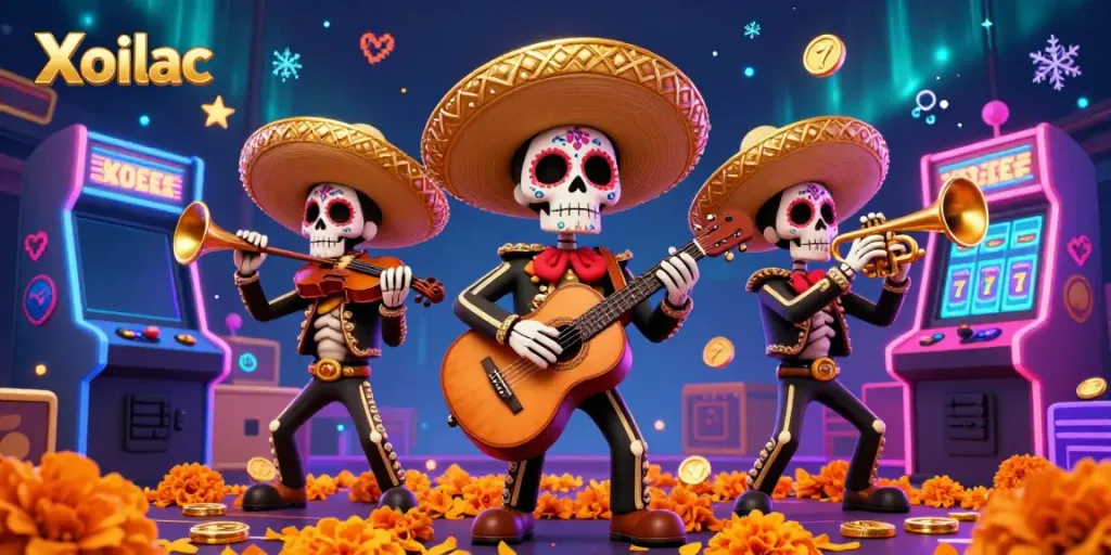 Experience exhilarating gaming at Xoilac with vibrant mariachis and colorful casino elements.