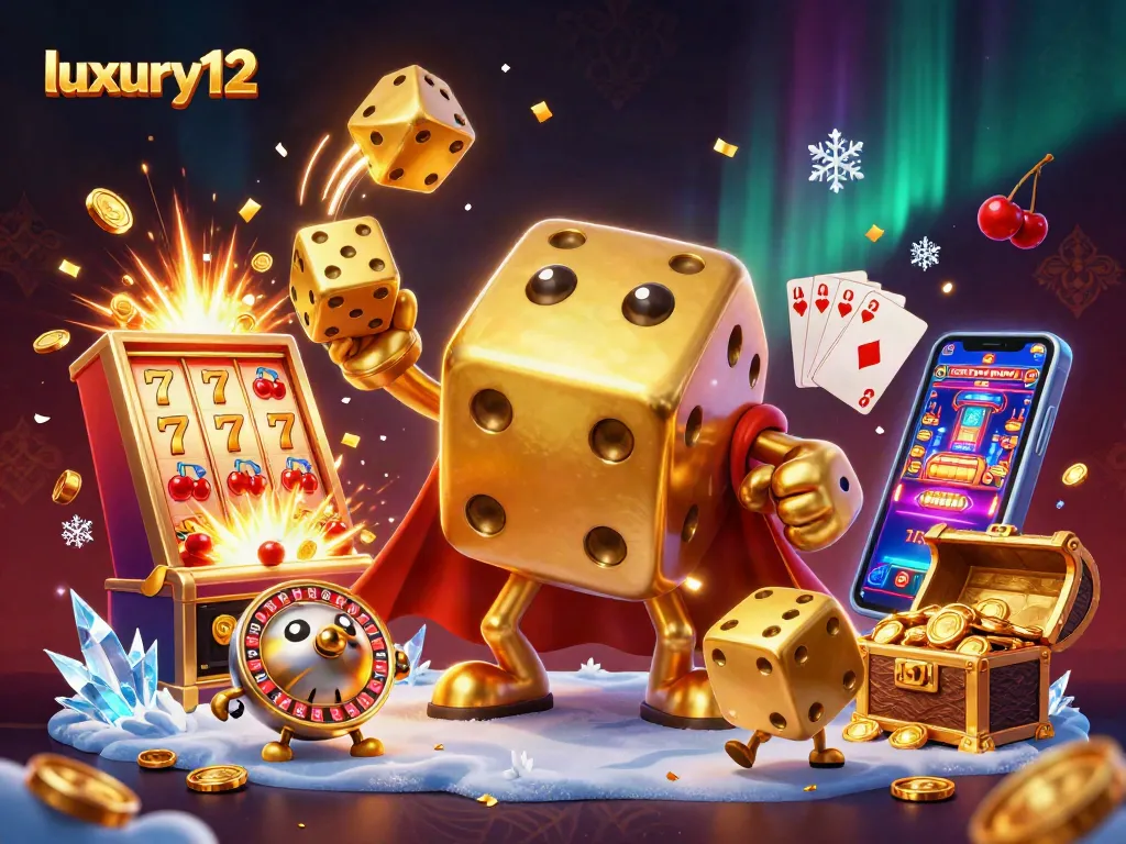 Engage with luxury12's thrilling slot experience in this vibrant 3D illustration showcasing excitement and rewards.