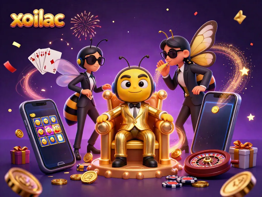 Wager with xoilac as a bumblebee mob boss revels in a vibrant casino scene.