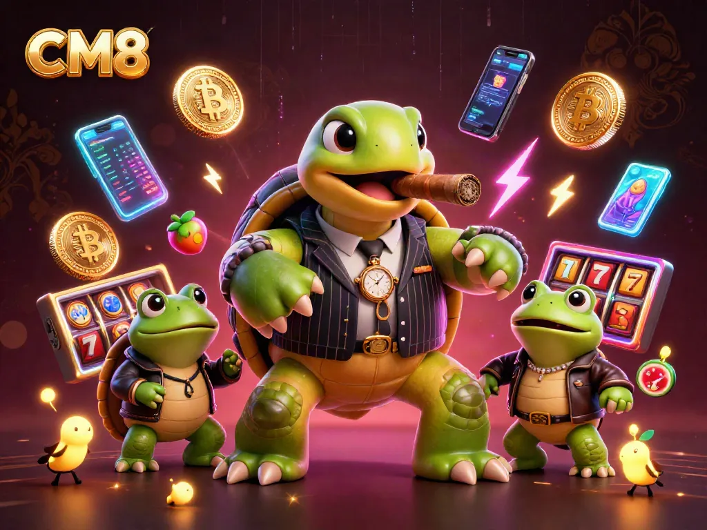 Win big with CM8 at our vibrant casino featuring a snapping turtle and frog enforcers.