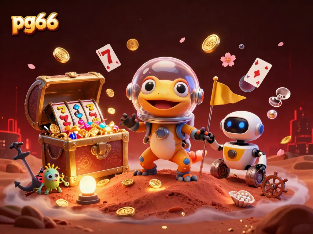Engage with pg66's thrilling casino adventure featuring a Martian gecko discovering treasures.