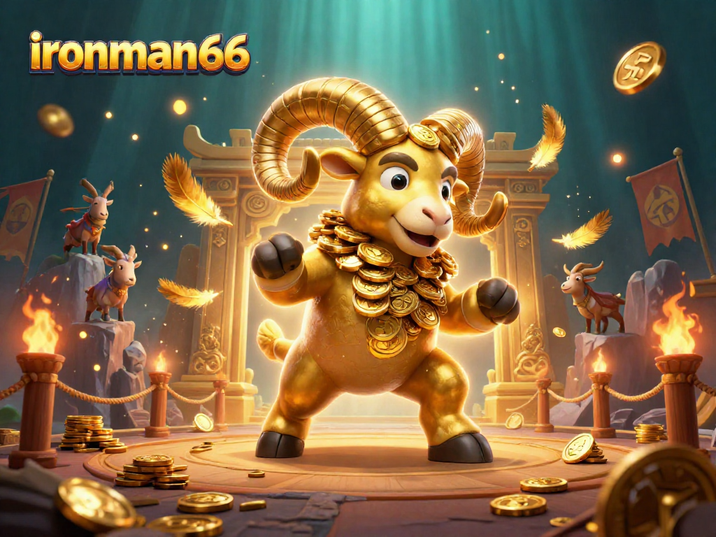 Experience thrilling gameplay at ironman66 with a golden ram charging through a dynamic casino scene.