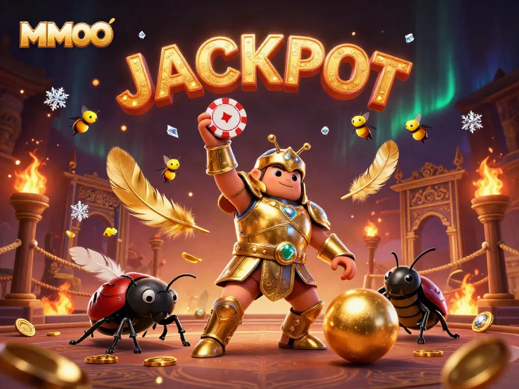 Experience the thrill of MMOO with 3D beetles celebrating a jackpot win in a vibrant casino arena.