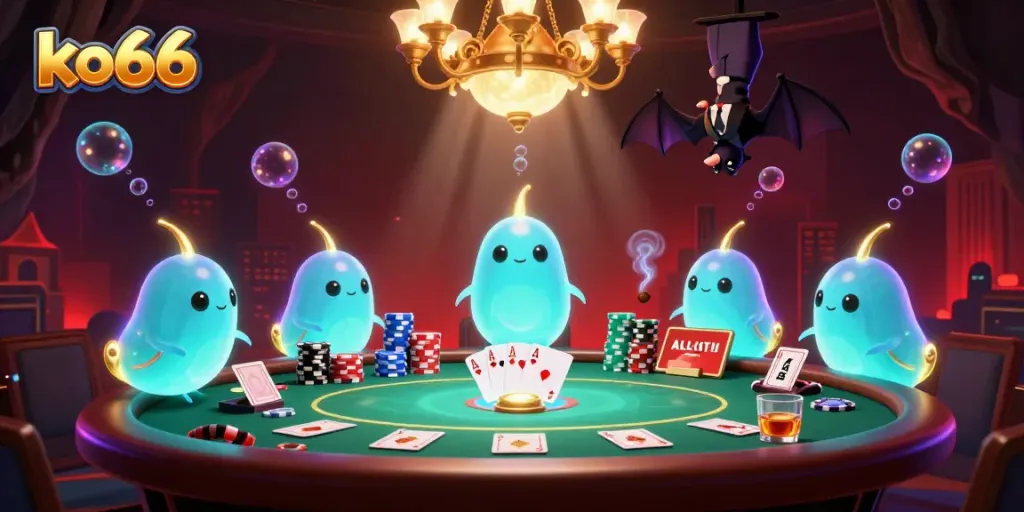 Experience thrilling gameplay in the vibrant ko66 cave casino illuminated by glowworms and a bat dealer.