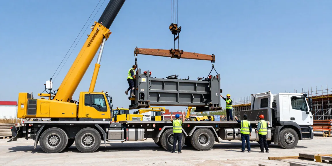 Machinery Movers expertly relocating industrial equipment at a construction site