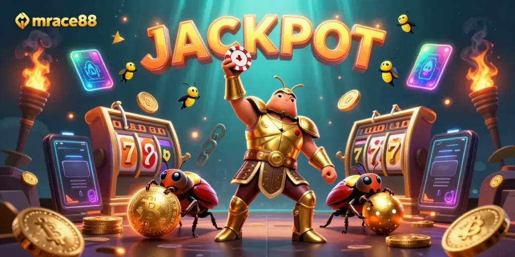 Experience the thrill of mrace88 with dynamic characters celebrating a casino jackpot.