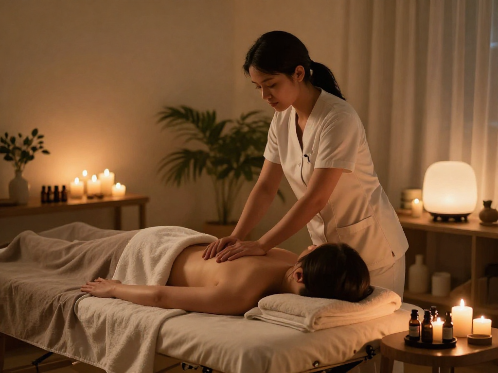 출장마사지 session in a calming wellness environment with a therapist providing professional service.