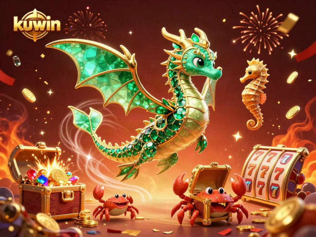 Engage in the thrilling world of kuwin as a sea dragon and friends explore explosive riches in a vibrant casino scene.