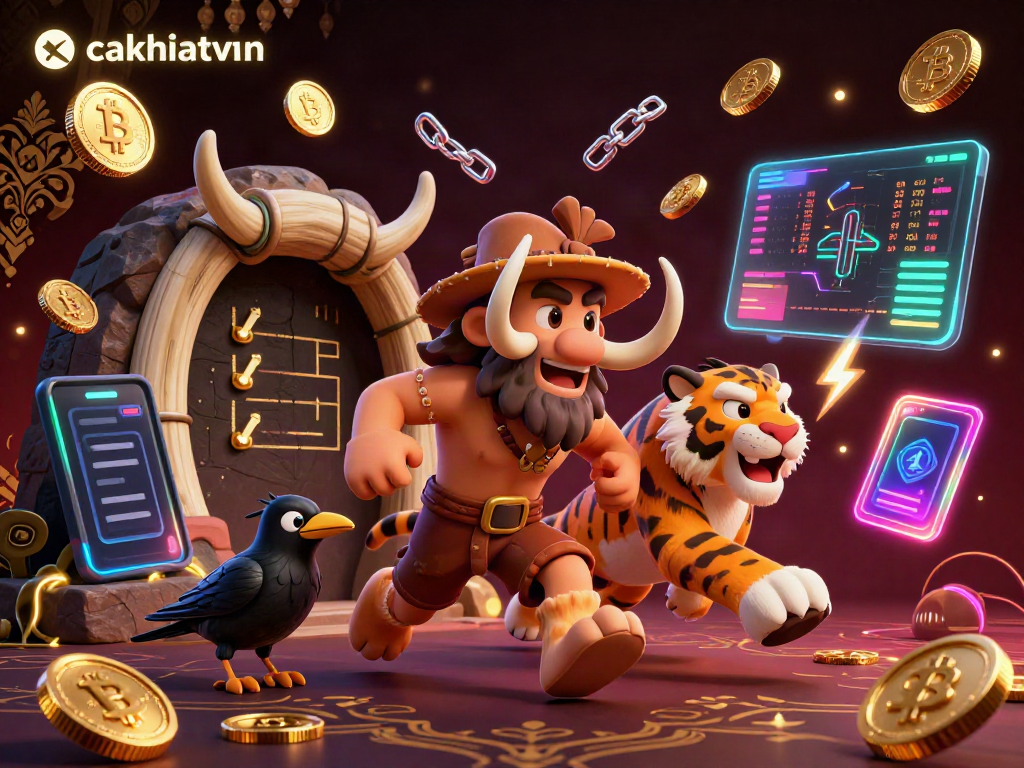 Experience thrilling gameplay at cakhiatvvn with energetic prehistoric casino visuals featuring unique characters.