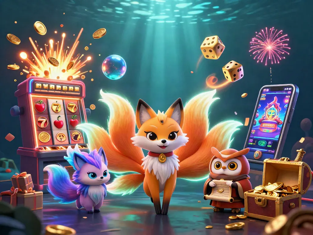 Permainan sbobet dengan slot mesin jackpot dan simbol berkilauan di latar belakang yang dramatis.